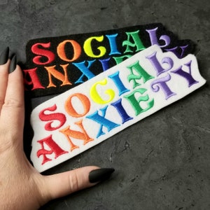 Social Anxiety Rainbow Text Words Iron On Embroidery Patch MTCoffinz - Choose Size / Color