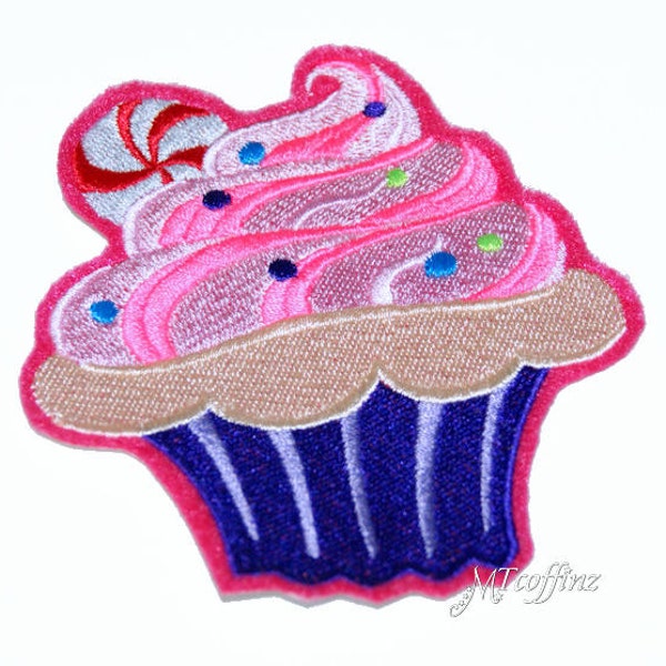 Strawberry Pink Vanilla Candy Cupcake Iron On Embroidery Patch MTCoffinz