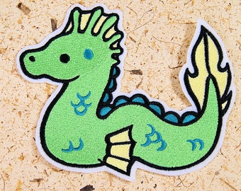 Sea Serpent Monster Too Cute Cartoon Iron On Embroidery Patch MTCoffinz - Choose Size