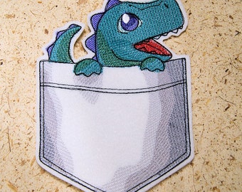 Pocket Monster Green Dinosaur Iron On Embroidery Patch MTCoffinz - Choose Size