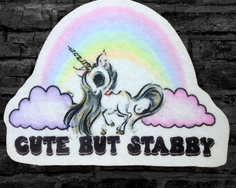 Cute Unicorn Patch Cute but Stabby Patch Rainbow Unicorn Iron On Patch Funny Unicorn Patch Iron On Fabric Patch