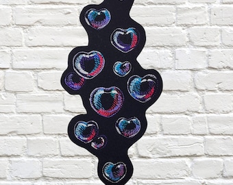 Rainbow Bubble Patch Heart Bubbles Embroidery Patch Neon Black Bubbles- - Choose Size