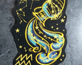 Aquarius- the Water Bearer- Zodiac Constellation Iron On Embroidery Patch MTCoffinz - Choose Size