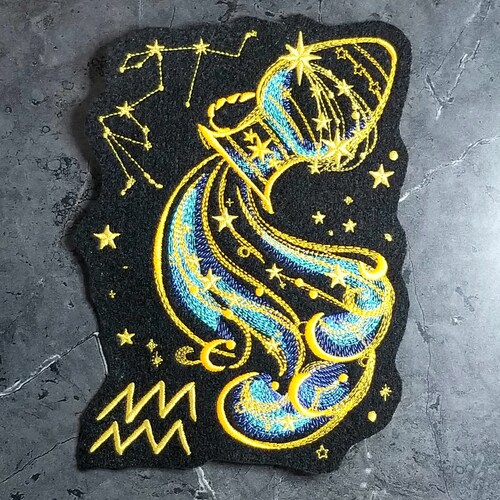 Aquarius- the Water Bearer- Zodiac Constellation Iron On Embroidery Patch MTCoffinz - Choose Size
