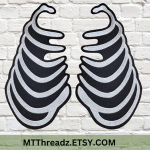 Ribcage Skeleton Bones Iron On Embroidery Patch MTCoffinz (pair)