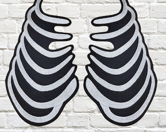 Ribcage Skeleton Bones Iron On Embroidery Patch MTCoffinz (pair)