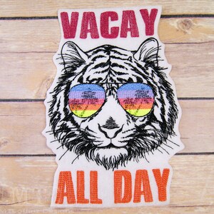 Vacay All Day Tropical Kitty Iron On Embroidery Patch MTCoffinz - Choose Size