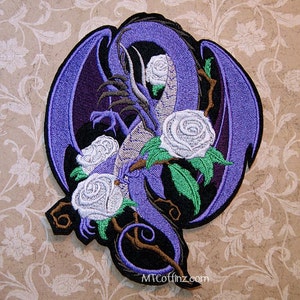 Purple Rose Dragon Fantasy Iron On Embroidery Patch MTCoffinz - Choose Size