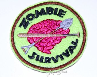 Zombie Survival Brains Round Iron On Embroidery Patch MTCoffinz