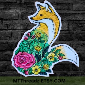Flower Garden Floral Fox - Iron On Embroidery Patch MTCoffinz - Choose Size
