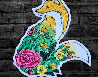 Flower Garden Floral Fox - Iron On Embroidery Patch MTCoffinz - Choose Size
