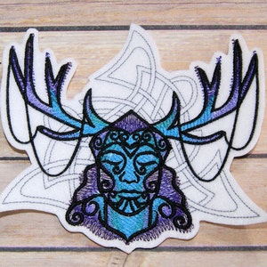 Celtic Cernunno God of Fertility and Life -  Iron On Embroidery Patch MTCoffinz - Choose Size