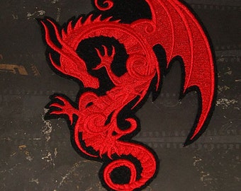 Red Dragon Baroque  Iron On Embroidery Patch Mirror option MTCoffinz - Choose size