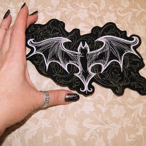Gothic Damask Bat Iron On Embroidery Patch MTCoffinz Choose Color image 4