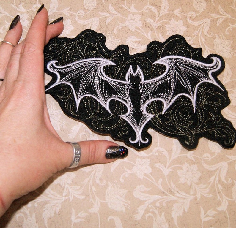 Gothic Damask Bat Iron On Embroidery Patch MTCoffinz Choose Color image 4