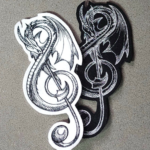 Dragon Treble Clef Musical Iron On Embroidery Patch MTCoffinz - Choose Size / Color