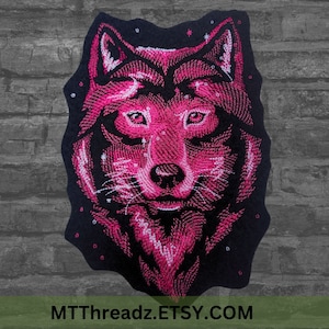 Pink Wolf Patch Wolf Iron On Embroidery Patch - Choose Size