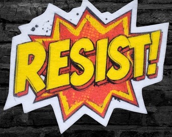 RESIST Comic Book Patch Neon Yellow Anime RESIST! Text Explosion Comic call out Iron On Patch  Iron On Patch Protest Patch - Choose any Size