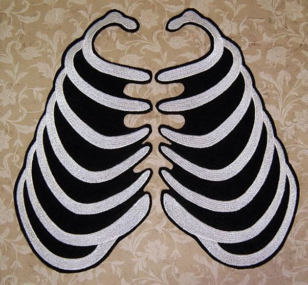 Ribcage Skeleton Bones Iron on Embroidery Patch Mtcoffinz
