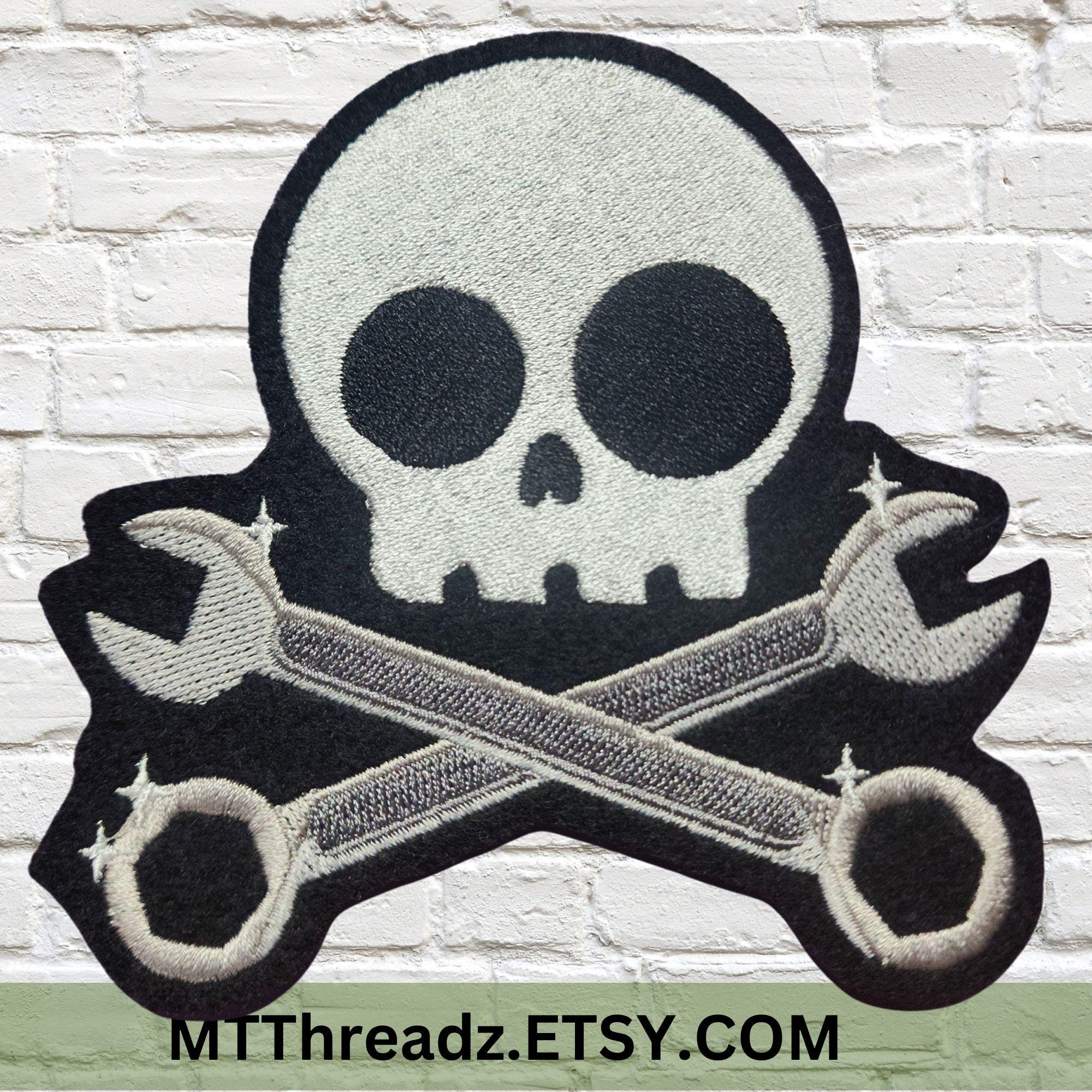 Wrench Skull Patch Mechanic Skull Crossbones Biker Skull Iron on