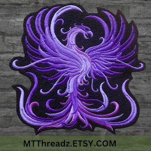 Purple Phoenix Patch Purple Fire Phoenix Iron On Embroidery Phoenix Patch Phoenix Embroidery Patch