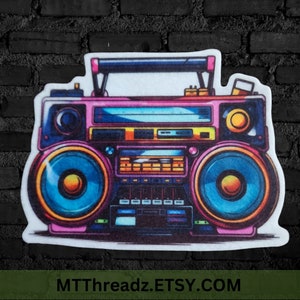 80's Boom Box Patch Retro 80s  BoomBox Iron On Patch 80s Neon Patch Iron On Patch Hip Hop Classic 80s Patch