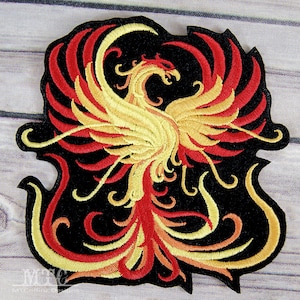 Red Gold Fire Phoenix Iron On Embroidery Patch MTCoffinz - Choose Size