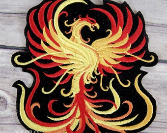 Red Gold Fire Phoenix Iron On Embroidery Patch MTCoffinz - Choose Size