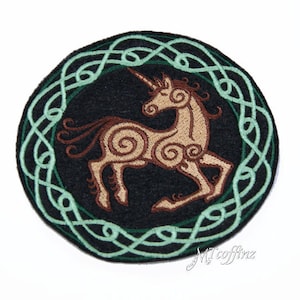 Celtic Knot Wreath Ring Unicorn Embroidered Iron On Patch Green Brown MTCoffinz