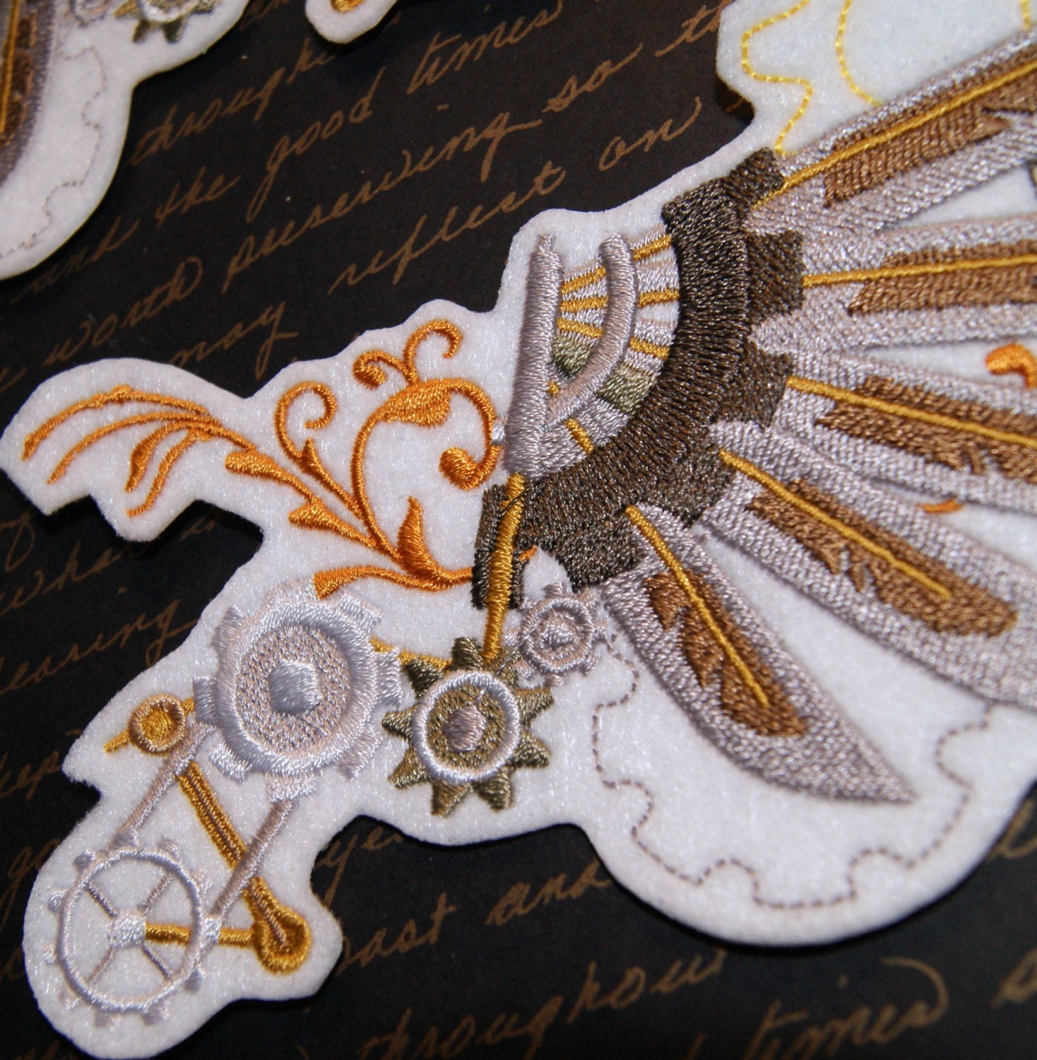 Steampunk Angel Gear Wings Iron on Embroidery Patch