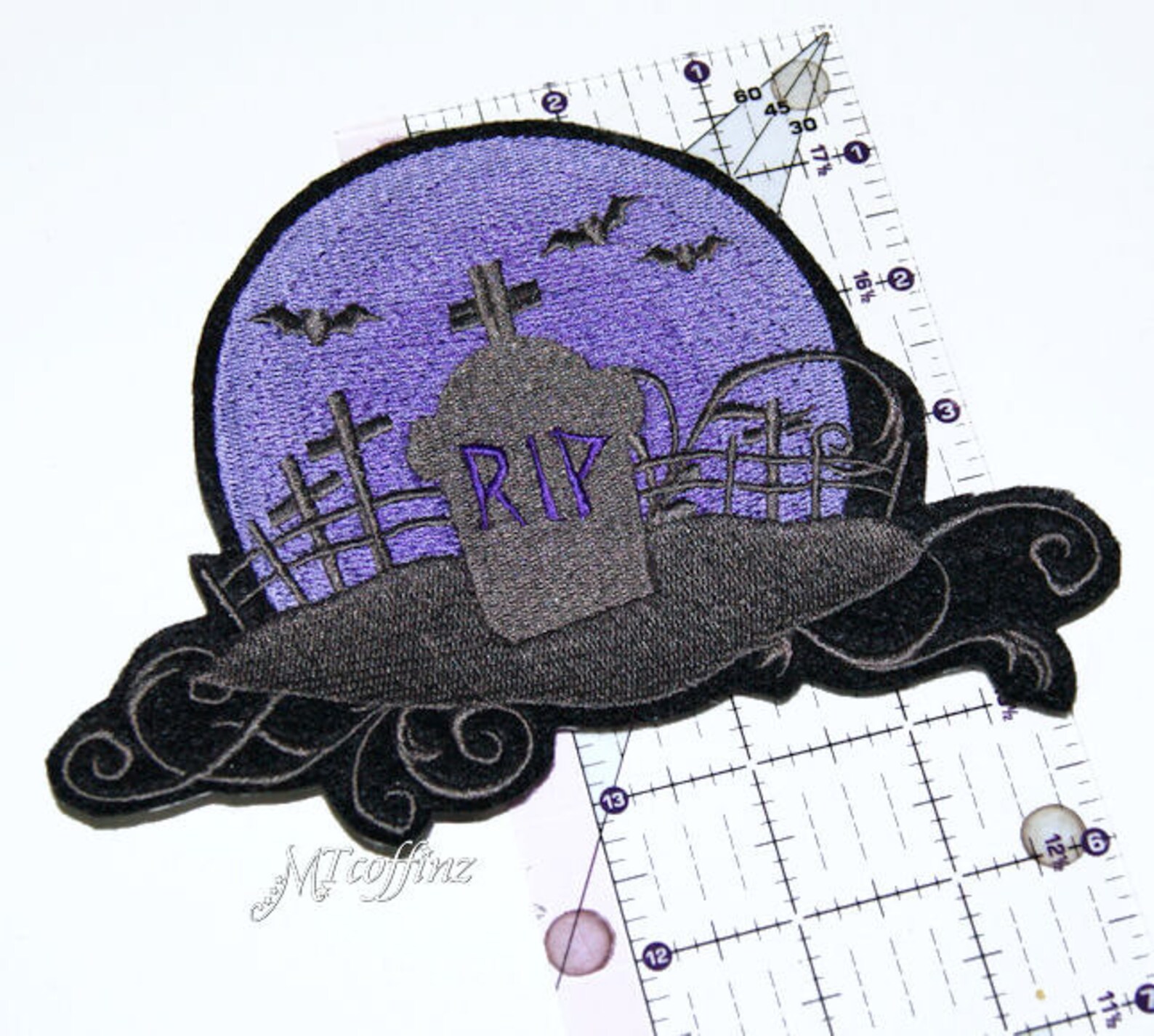 Spooky Purple Graveyard Tombstone Embroidered Iron on Patch Etsy