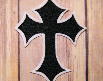 Simple Gothic Cross Black White Iron On Embroidery Patch MTCoffinz - Choose Size