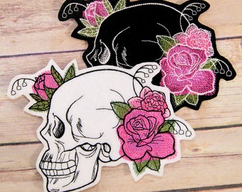 Human Skull Flowers Gothic Dire Blooms Iron On Embroidery Patch MTCoffinz - Choose Size/Color