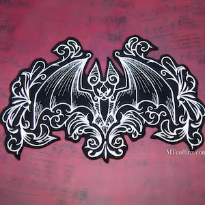 Gothic Bat Patch Black White Damask Bat Iron On Embroidered Bat Patch Iron On Embroidery Patch  - Choose Color / Size