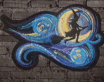 Starry Night Patch Witch Iron On Patch Embroidered Witch Night Sky Patch Wicca Patch Back Patch