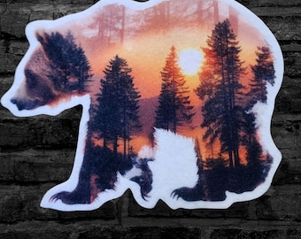 Sunset Mountain Bear Patch Grizzly Bear Patch Brown Bear Iron on Patch Choose Pine Forest Bear Patch Mountain Forest Scene | Choose Size