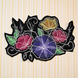Midnight Nightmare Flowers and Vines  Iron On Embroidery Patch MTCoffinz - Choose size
