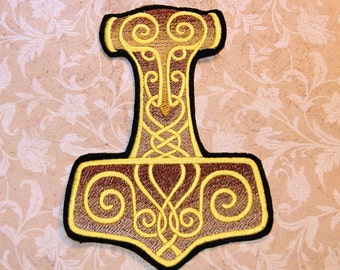 Thor's Hammer Retro Celtic Knot Iron On Embroidery Patch MTCoffinz