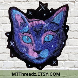 Galaxy Cat Patch Cosmic Kitty Space Cat Iron On Embroidery Patch MTCoffinz - Choose Size