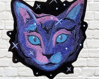 Galaxy Cat Patch Cosmic Kitty Space Cat Iron On Embroidery Patch MTCoffinz - Choose Size