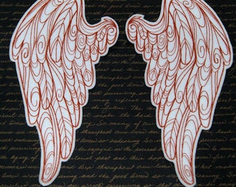 Scribble Feather Angel Wings Iron On Embroidery Patch MTCoffinz - Pair - Multiple sizes