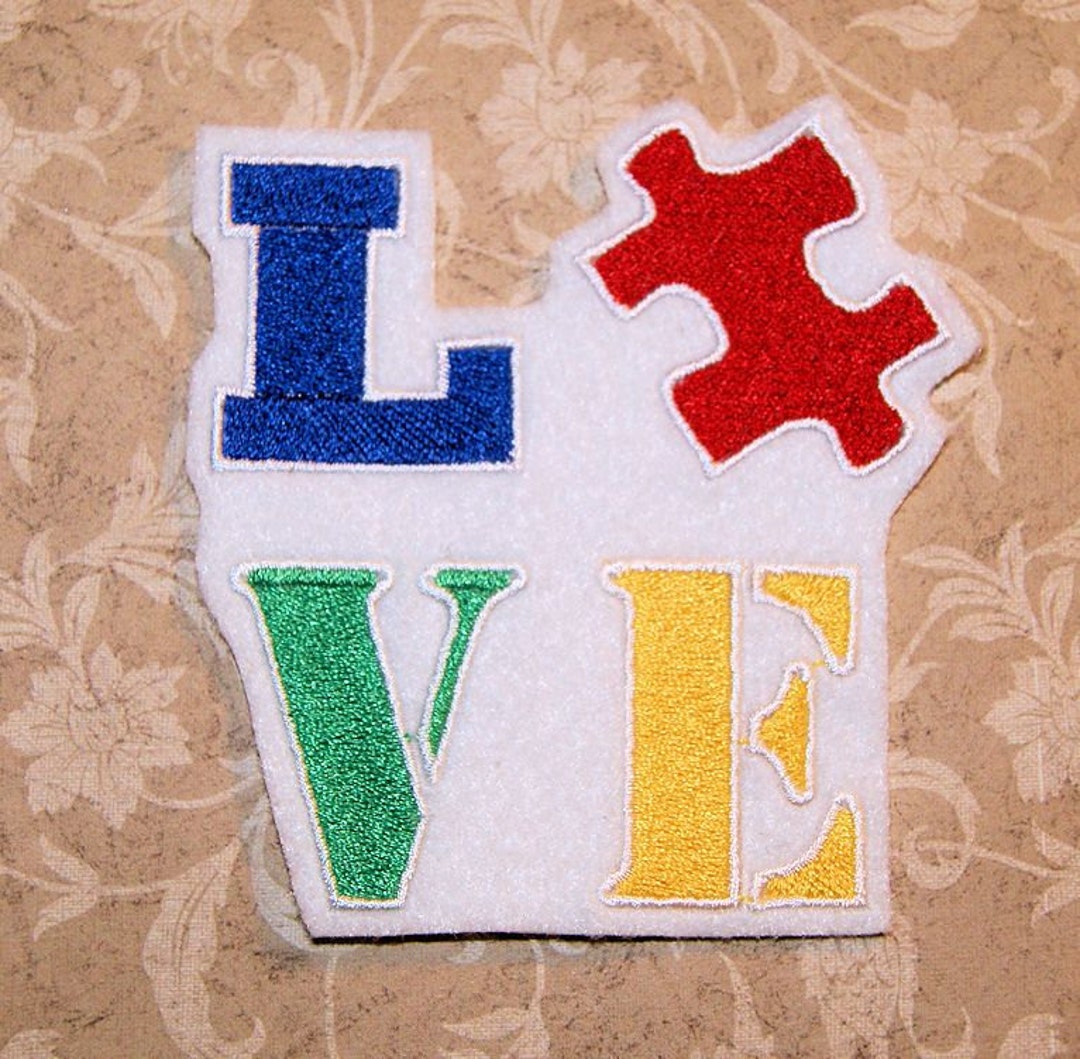 Love Logo Puzzle Piece Autism Awareness Iron on Embroidery Patch ...