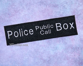 Police Box Sign Iron On Embroidery Patch MTCoffinz