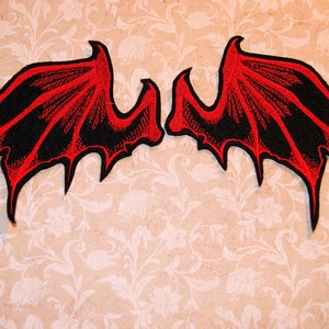 Red  Bat Dragon Wings Cosplay Wings Back Patch Battle Jacket Iron On Embroidery Patch Pair of Wings - Choose Size