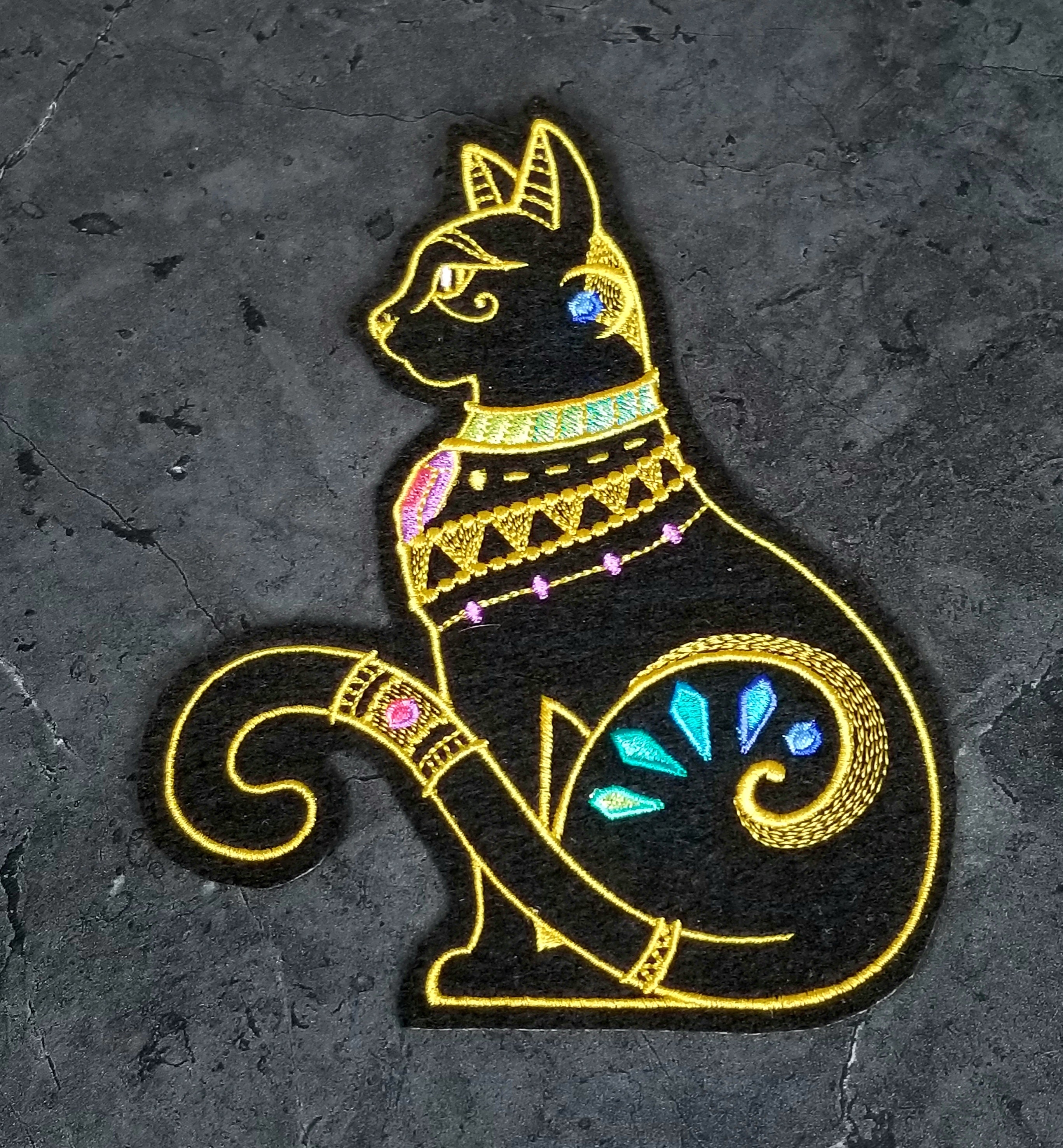 Pharaoh Cat Patch Bejeweled Egyptian Bastet Cat Gold Iron on