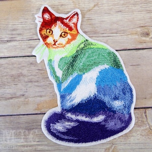 Neon Rainbow Cat Kitten Iron On Embroidery Patch MTCoffinz - Choose Size