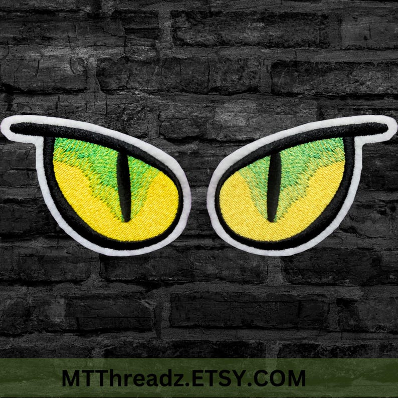 Cat Eye Patch Reptile Yellow Green Eyes Snake Eyes Plushie Iron On Embroidery Patch - Matching Pair - Choose Color Bild 8