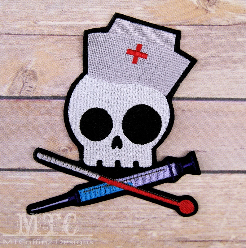 Nurse Skull Crossbones Iron on Embroidery Patch Mtcoffinz Etsy