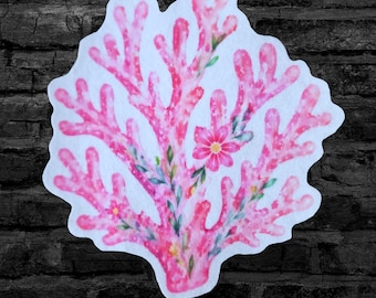 Pink Floral Coral Pink Girly Summer  - Iron On Fabric Patch - Choose Size