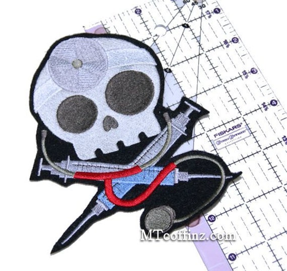 Medical Doctor Skull Crossbones Iron on Embroidery Patch